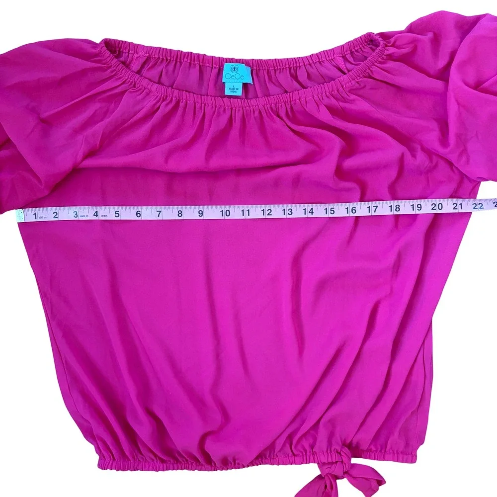 CeCe Hot Pink Bubble Ruffle Sleeve Off Shoulder Top Sz Large Barbiecore Summer - Picture 9 of 9